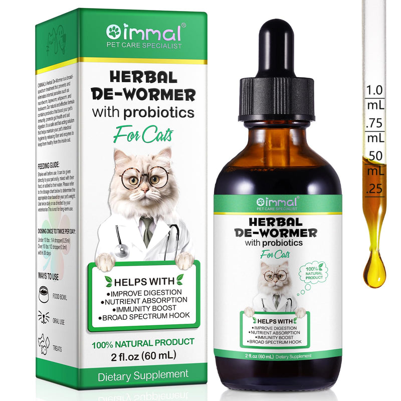 60ml Worm Treatment for Cats - Cat Worm Drops - Herbal Dewormer with Probitics - Improve Digestion, Immunity Boost - Anti-Parasite, Broad Spectrum Hookworms - Safe, Effective - BeesActive Australia