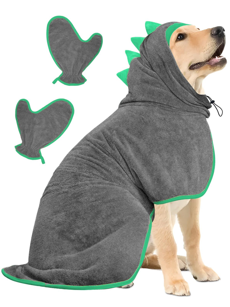 Bibykivn Bathrobe for Dogs, Dog Bathrobe Made of Microfiber, Adjustable Collar with Velcro Fastener, Quick Drying Bath Towel for Large Medium Small Dogs/Cats (Grey Green, L) Gray Green - BeesActive Australia