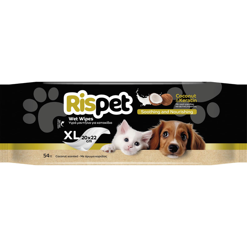 Rispet Hygienic and Cleaning Cloths XL, Coconut and Keratin, for the Fur of Dogs, Cats and Pets, 54 Cloths Coconut & Keratin (54 Cloths) - BeesActive Australia