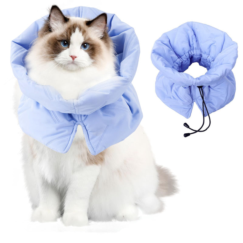 WIYETY Cat Neck Collar Adjustable Recovery Collar: Foldable Soft Protective Collar Cat, Cat Collar for Licking Wounds, Cat Collar for After Surgery and Injuries (Blue, S) - BeesActive Australia