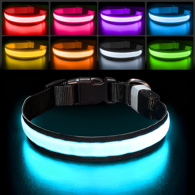 PcEoTllar Luminous Dog Collar, Luminous Dog Collar, Rechargeable, 7 Colors with 9 Light Modes, LED Collar for Dogs, Waterproof, Luminous Collar for Small Medium Large Dogs, Black-M M - BeesActive Australia