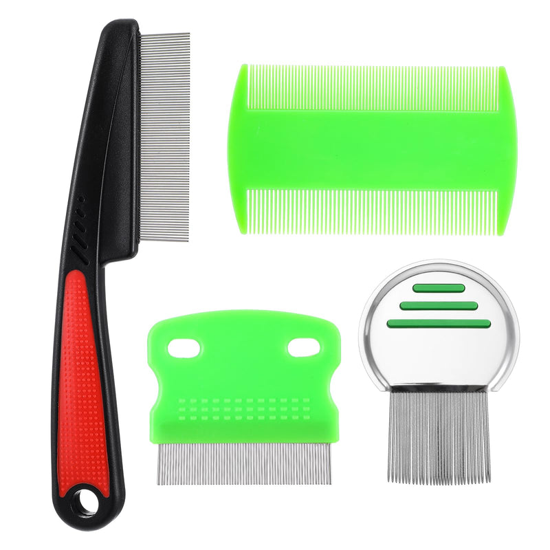 Yuanchu Stainless steel lice comb set, 4 pieces, ultra-fine dandruff comb for removing lice, tear stain remover and dandruff, double-sided flea comb for children, adults, pets, reduces itching, green - BeesActive Australia