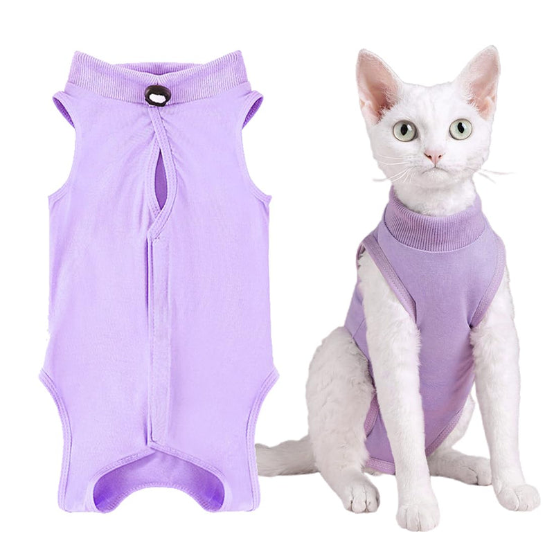 KOLZEMV Cat Bodysuit Cat Bodysuit After Surgery Cat Bodysuit for Cats Surgery Cat Clothing Neck Brace Alternatives for Cats Dogs Cat Suit After Surgery Anti-Leak Suit Cat Pajamas (M) M Purple - BeesActive Australia