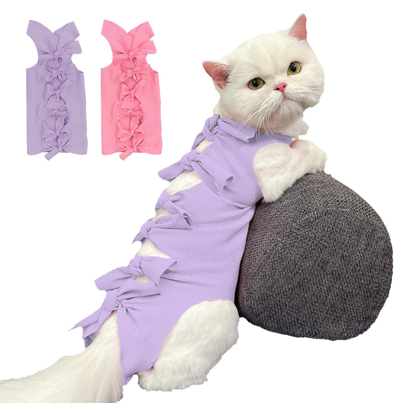 KASESSS Pack of 2 cat bodysuit after surgery, cat clothing, cat bodysuit, cat clothing recovery suit, costume for cats, bodysuit cat after surgery prevents licking, e-collar alternative for cats pink purple M - BeesActive Australia