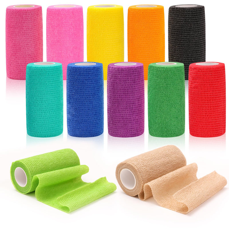Zhufas 12 Rolls Self-Adhesive Bandage 10cm x 4.5m Adhesive Bandage Self-Adhesive Elastic Bandage for Stretch Athletes, Wrist, Ankle, Pet - BeesActive Australia