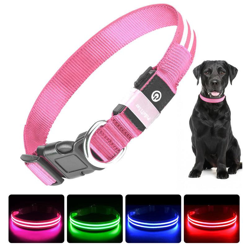 PcEoTllar Light Up Dog Collar USB Rechargeable - LED Collar for Dogs Dog Collar Waterproof Luminous Adjustable Size, 3 Modes, Light Up Collar for Night Safety Small and Medium Large Dogs Pink S(28-40cm/11-15.7inch) - BeesActive Australia