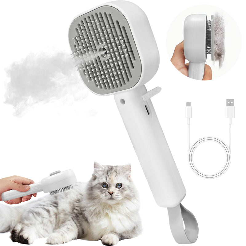 Cat brush with steam, 4 in 1 steam brush cat, cat comb cat massage brush, universal pet brush with release button, cat hair brush for removing loose fur - BeesActive Australia