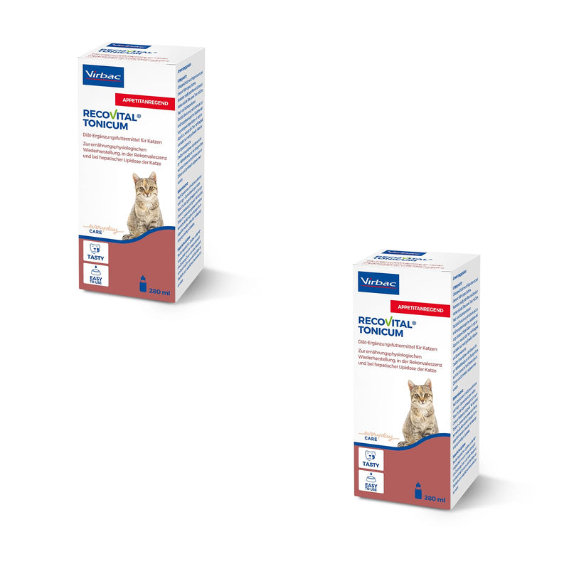 Virbac RecoVital Tonicum Cat | Double pack | 2 x 280ml | Liquid dietary supplement for cats | For nutritional restoration and convalescence - BeesActive Australia