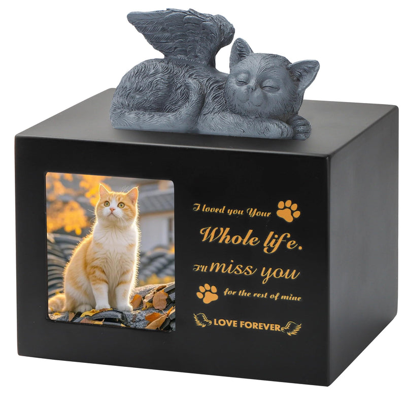 DiDiBirDi Animal urns for cats, pet cremation box, black cat urns made of wood for ashes, comes with a cat angel statue made of resin and a velvet bag for storing the ashes - BeesActive Australia
