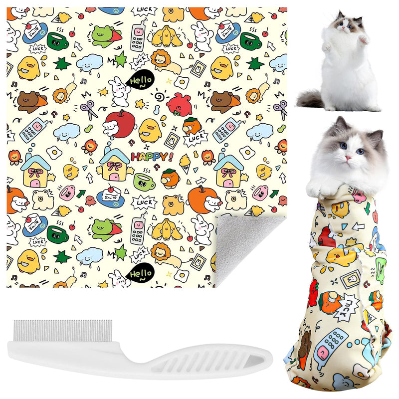SPERMUOY Cat Grooming Wrap, Cat Wrap for Cutting Nails, Cat Grooming Cloth, Cat Restraints for Nail Clipping with Comb, Self-Adhesive Cat Wrap for Claw Cutting (70 x 70 cm) - BeesActive Australia