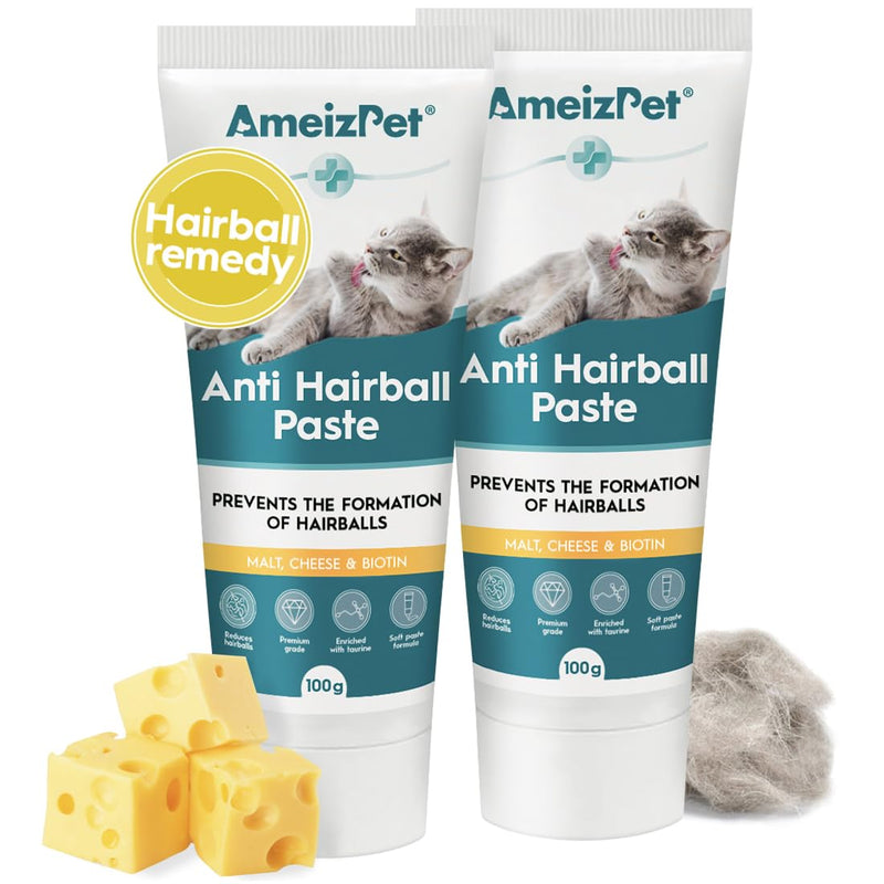 AmeizPet Malt Paste for Cats Antihairball, Cat Pastes with Malt Extract - Cat Malt Agent Against Hairballs with Taurine and Cheese, 2 Pieces x 100g (3.52 Oz) - BeesActive Australia