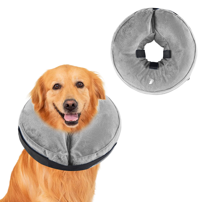 Inflatable dog collar, adjustable dog collar, leak protection, protective collar, dog collar, soft neck collar for dogs that does not block the view for recovery after operations or wounds, gray L [neck: 38 cm - 50 cm] L - BeesActive Australia