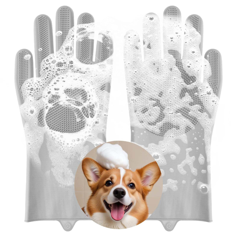 AOZUO Pet Grooming Gloves, Washing Gloves for Dogs and Cats, Grooming Gloves Silicone, Heat Resistant Bathing Gloves for Pets for Massaging, Scrubbing and Hair Removal (Gray) Gray - BeesActive Australia