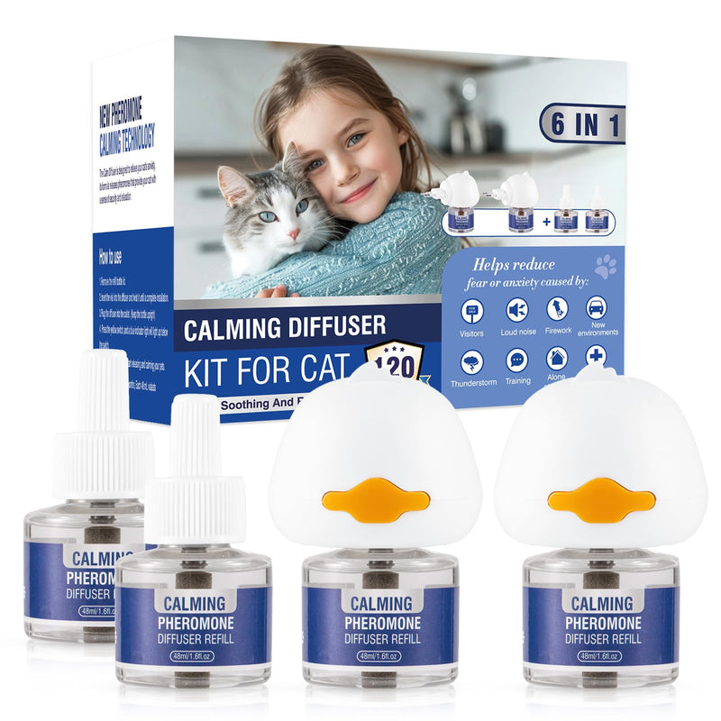 Pheromones Cat Calming Socket 6 in 1 for Cat Calming Diffuser Calming Diffuser Set Cat Anti Stress Fragrance Plug Tasteless (2 Plugs + 4 Refill Packs of 48 ml) - BeesActive Australia