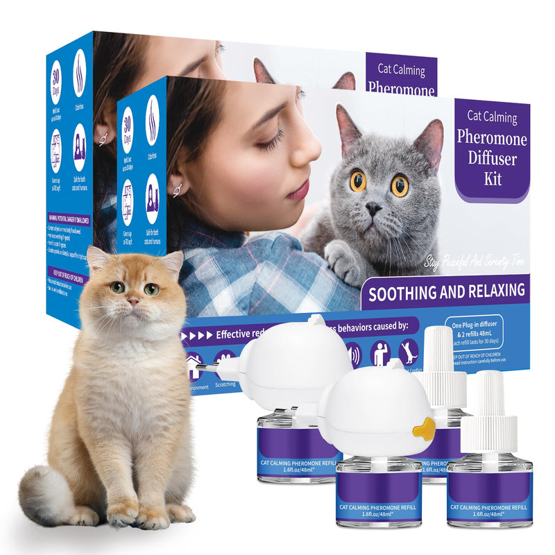 VICSOM 6 IN 1 cat pheromone diffuser, 120 days pheromone cat diffuser, diffuser for cats for lasting relaxation, relief from anxiety and stress (2 diffusers + 4x48ml refills) 2 diffusers + 4 refills - BeesActive Australia