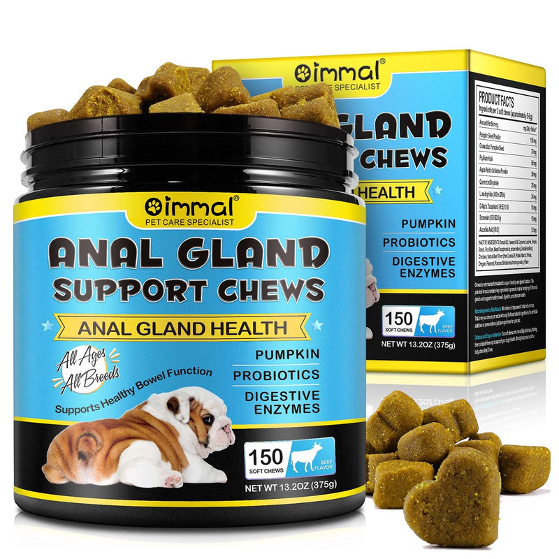 Anal Gland Support for Dogs, 150 PCS Anal Gland Supplement Soft Chews with Pumpkin Puree Fiber, Dog Diarrhea Supports Healthy Anal Gland & Intestinal Function with Digestive Enzymes & Probiotics - BeesActive Australia