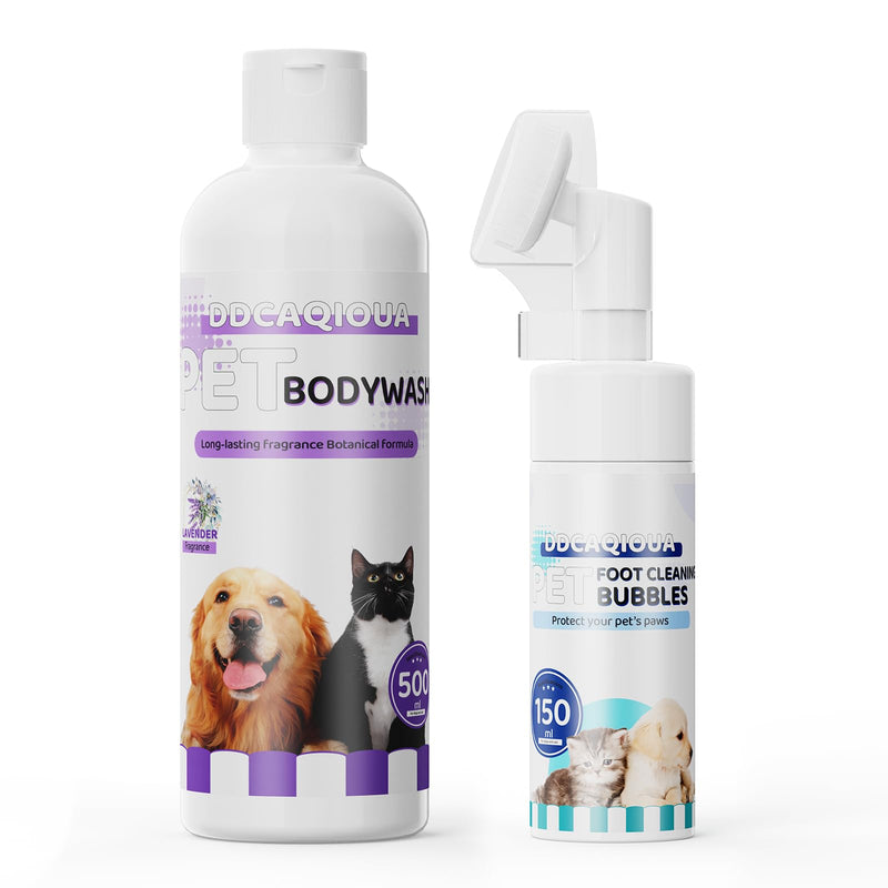 DDCAQIOUA Animal Shower Gel (with Lavender Scent) 500ml Outdoor Paw Cleaner Foam 150ml, Complete Cleaning and Care Set for Dogs and Cats and Various Pets (Lavender Scent) - BeesActive Australia