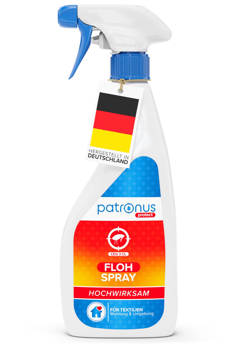 Patronus flea spray for homes and surroundings 500ml - TEST WINNER - repellent against fleas with immediate protection - with a subtle eucalyptus/citrus scent - highly effective & laboratory tested - BeesActive Australia
