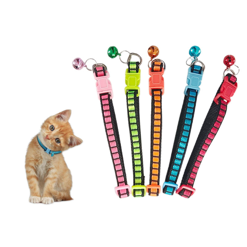 Diffaxy cat collar with safety clasp, pack of 5, adjustable cat collar with bell, bright colors cat collars for all domestic cats - BeesActive Australia