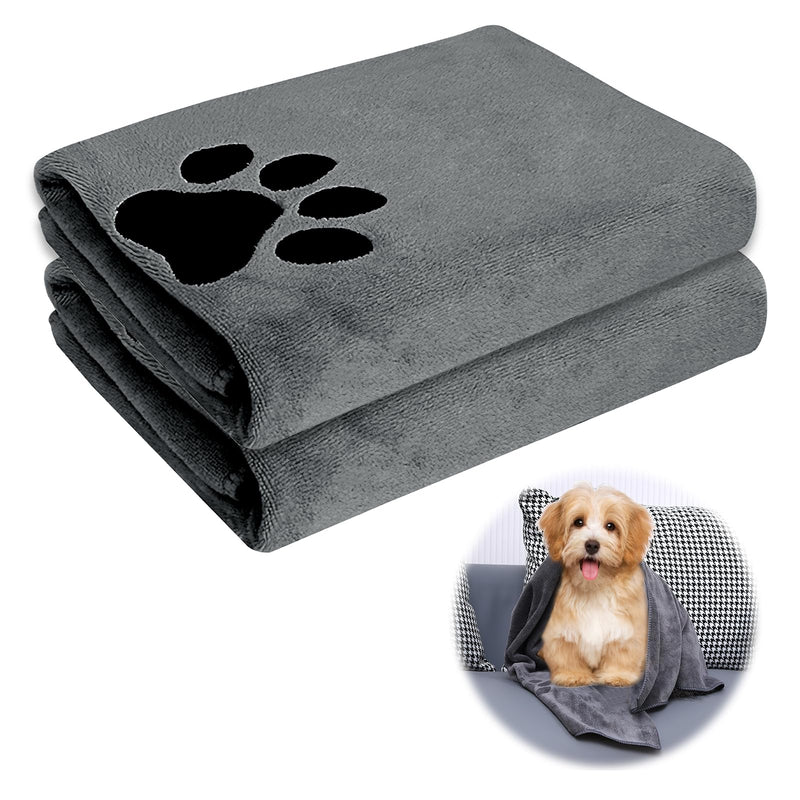 HENGBIRD Pack of 2 dog towels, extra absorbent, dog towels, dog accessories, dog neckerchief, microfibre towels, quick-drying towel for cats, dogs or other pets, 75 x 35 cm, grey - BeesActive Australia