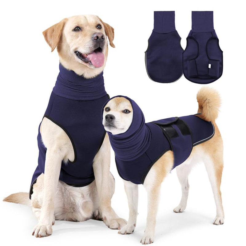 QKEPCY Dog Coat with Soothing Hood Anti Stress Vest Dog Soft and Comfortable for Relieving Anxiety Reduces Noise for Medium Large Dogs (Navy Blue-L) Navy Blue - BeesActive Australia