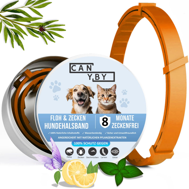 CANYBY Tick Collar for Dogs - Natural Tick & Flea Protection, Waterproof & Effective Protection for up to 8 Months with 100% Natural Ingredients (Orange, 62cm) Orange - BeesActive Australia