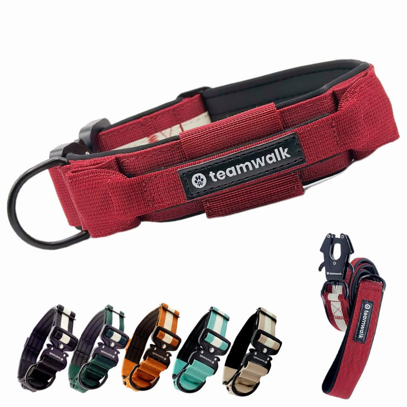teamwalk® Premium dog collar - with magnetic handle, light strips, air tag pocket, individually adjustable, soft padding, robust buckle, available with matching leash, NOW EVEN lighter (M) collar M (4cm) Bordeaux - BeesActive Australia