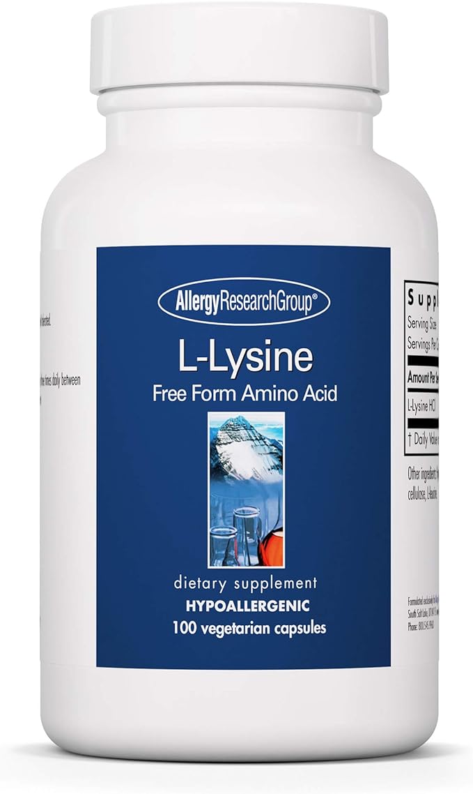 L-lysine 500mg 100 capsules manufactured by Allergy Research Group #70600 - BeesActive Australia