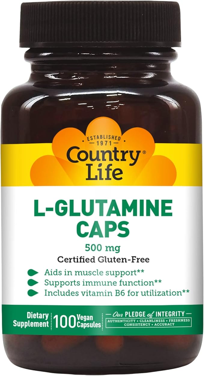 Country Life, Gluten Free, L-Glutamine Caps, 500 mg, 100 Vegan Caps - BeesActive Australia
