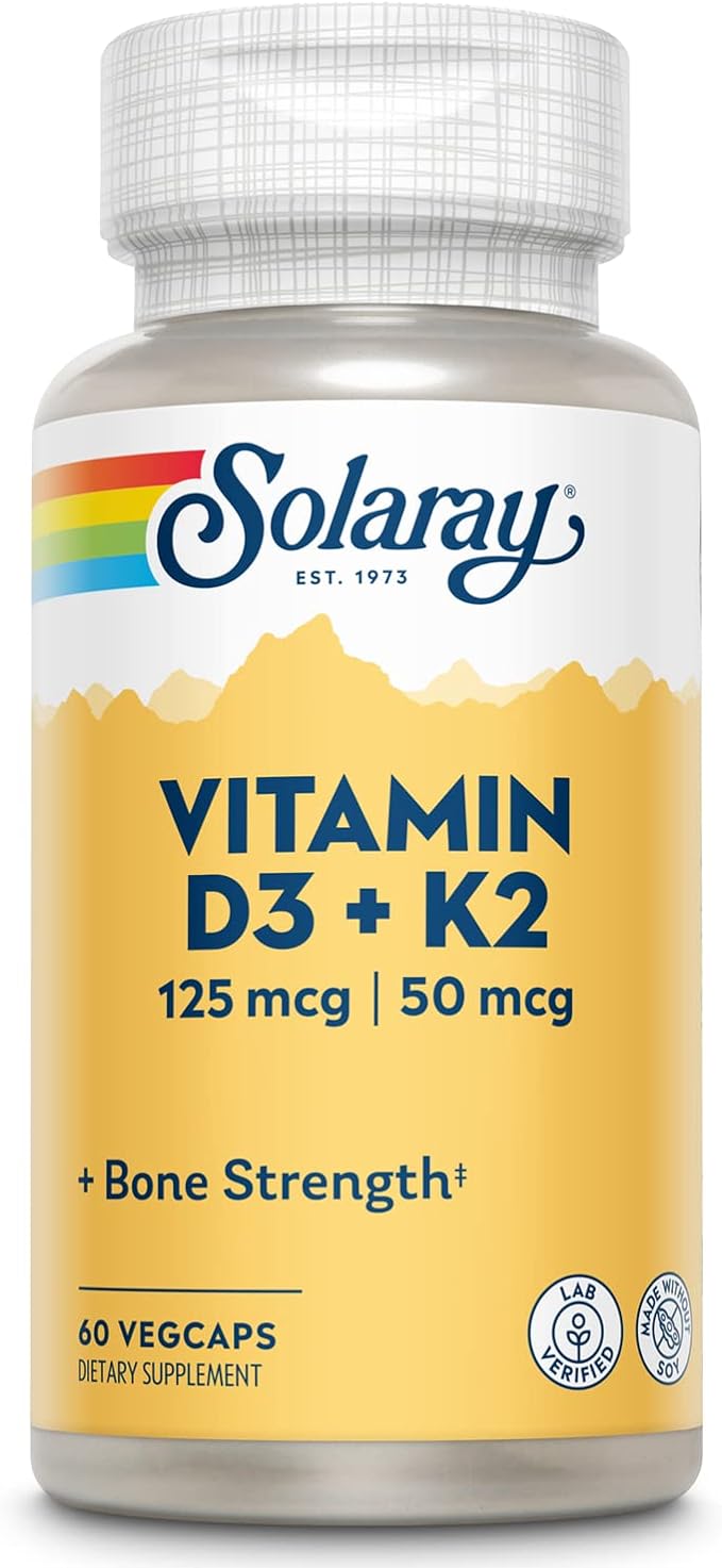 Solaray - Vitamin D3 5000 IU & K2 50 mcg MK7 - 60 Vegetarian Capsules - BeesActive Australia