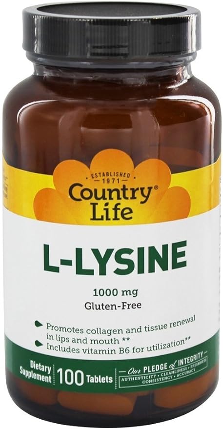 Country Life - B6 1000 mg L-Lysine Amino Acid Supplement. 100 tablets - BeesActive Australia