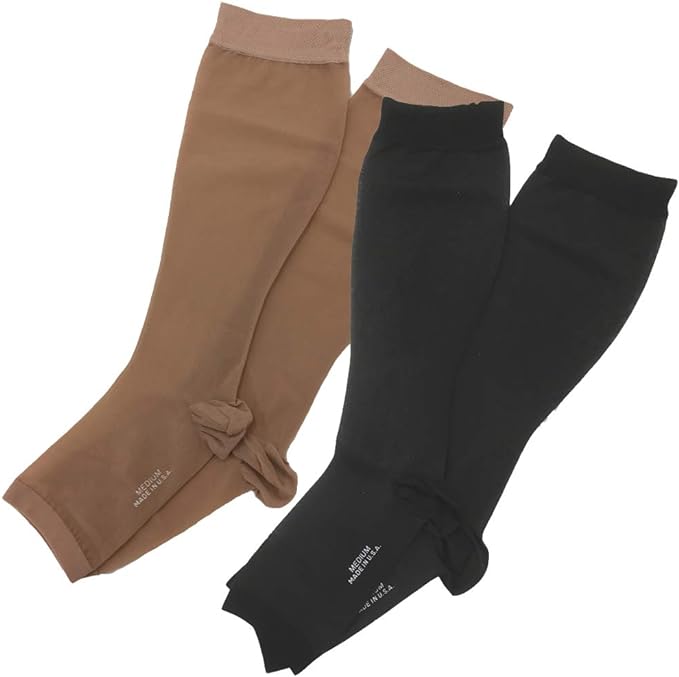Lexfit 1022 Medical Elastic Stockings Thin High Socks No Toe Low Pressure Medium Light Beige - BeesActive Australia
