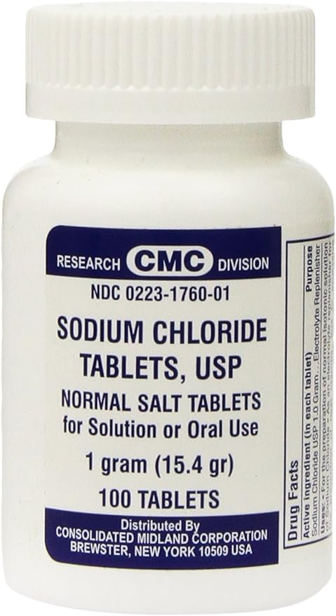 Sodium Chloride Tablets 1 Gm, USP Normal Salt Tablets - 100 Tablets by Sodium Chloride - BeesActive Australia