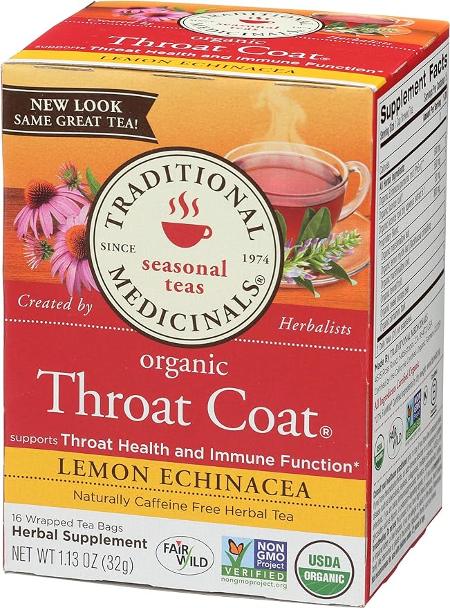 Traditional Medicinals Organic Lemon Echinacea Throat Coat 16 Tea Bags - BeesActive Australia