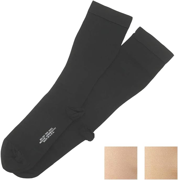 Rexfit thin high socks with toes, LL size, black color, class II 20-30mmHg - BeesActive Australia