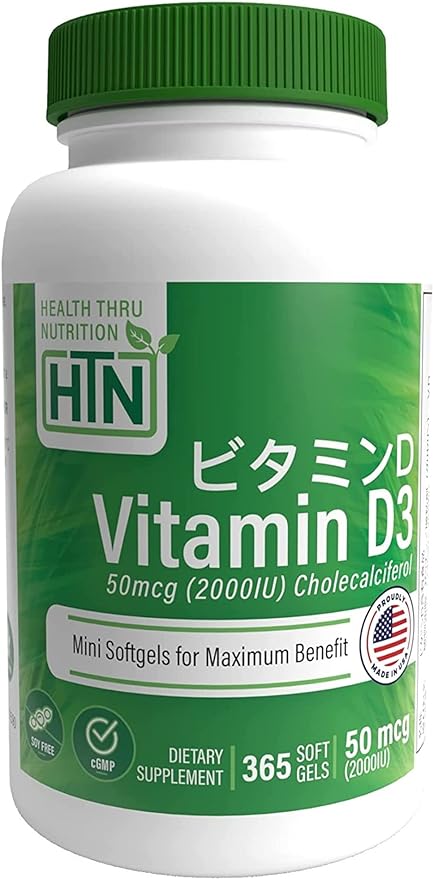 Health Thru Nutrition Vitamin D3 2000IU Softgel Capsules - Highly Concentrated Natural Vitamin D Supplement, 50mcg Cholecalciferol, Soy-Free, Gluten-Free, Non-GMO (365 Softgel Capsules, 1 Year Supply) - BeesActive Australia