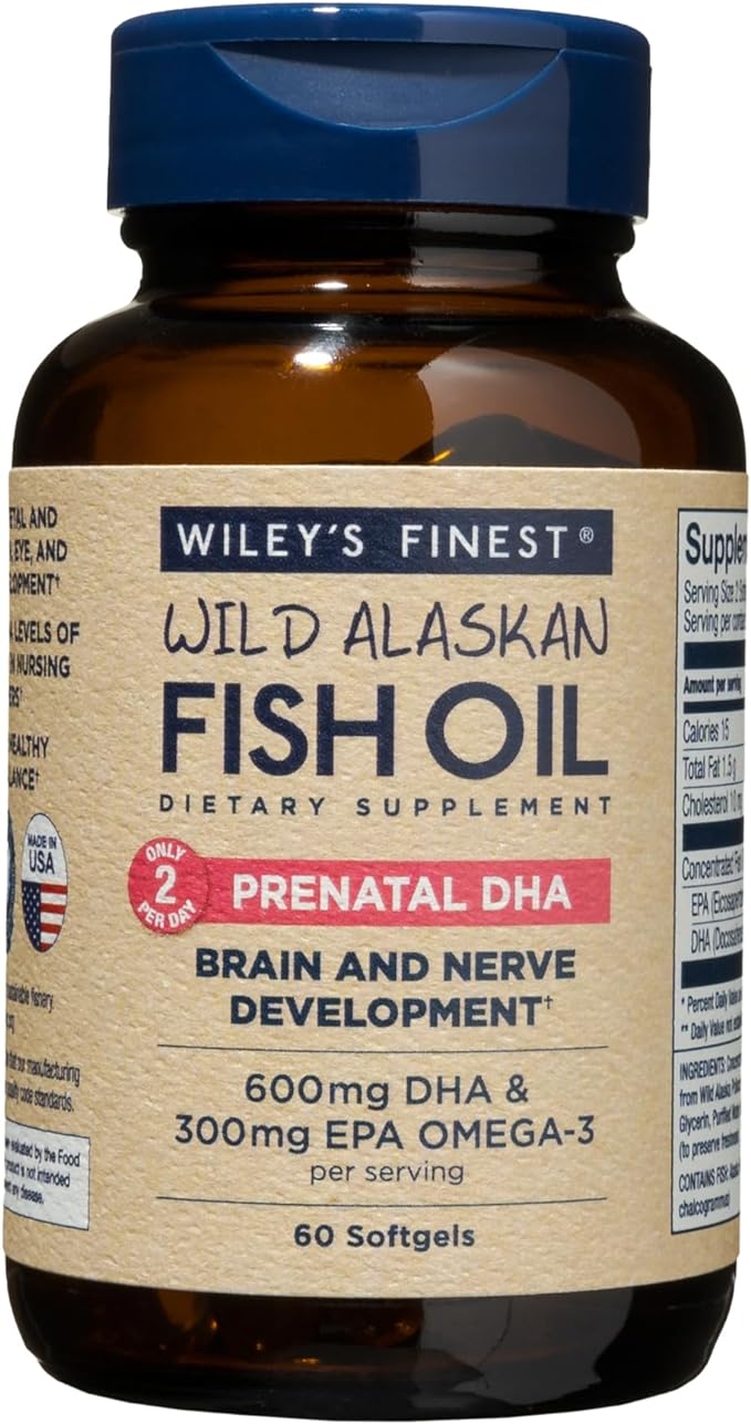 Wiley's Finest - Wild Alaskan Fish Oil: Prenatal DHA 600mg DHA - Omega 3 Supplement - 60 Softgels by Wiley's Finest - BeesActive Australia