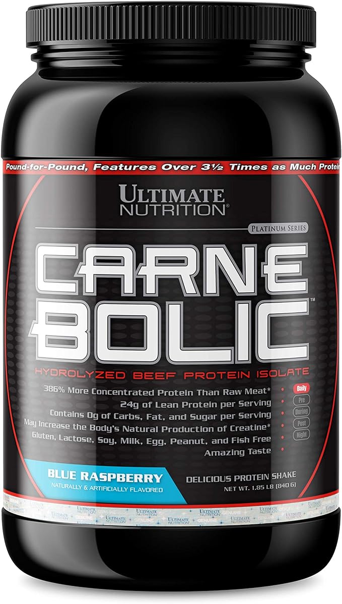 Ultimate Nutrition Carne Bolic Beef Protein Powder, Lactose Free Protein Shakes, Paleo and Keto Friendly with No Sugar or Carb, Low Calorie Isolate Powder, 30 Servings, Blue Raspberry - BeesActive Australia
