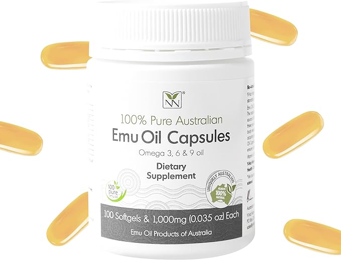 Y Not Natural 100% Pure Emu Oil Capsules 1000mg (100 Capsules) | Dietary Supplement for Heart Health, Joint Support, Metabolism and Hair Growth Omega 3, 6, 9, Vitamin K2, CLA - BeesActive Australia