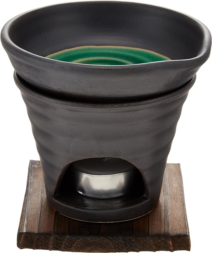 Incense Burner Black Glazed Tea Incense Burner (Green) [R11 8xh11 X H18.5 cm] Handmade Present Gift 和食 Charger Cute Decor - BeesActive Australia