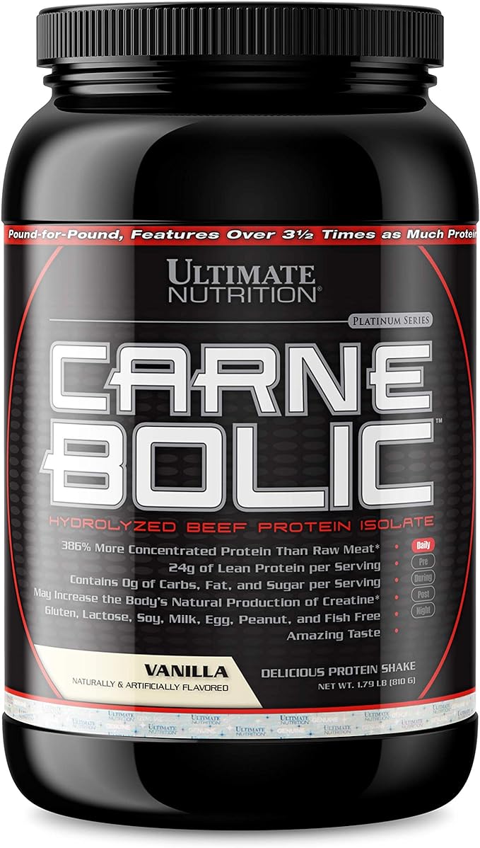 Ultimate Nutrition Carne Bolic Beef Protein Powder, Lactose-Free, Paleo and Keto Friendly, No Sugar or Carb, Hydrolyzed Protein, 30 Servings, Vanilla - BeesActive Australia