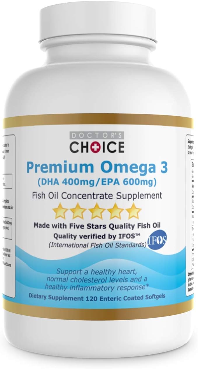 Doctor's Choice Premium Omega 3 (60 Day Supply, 120 Capsules, Soft Gel) (EPA600 mg DHA 400 mg Fish Oil Concentrated 2,000 mg - BeesActive Australia