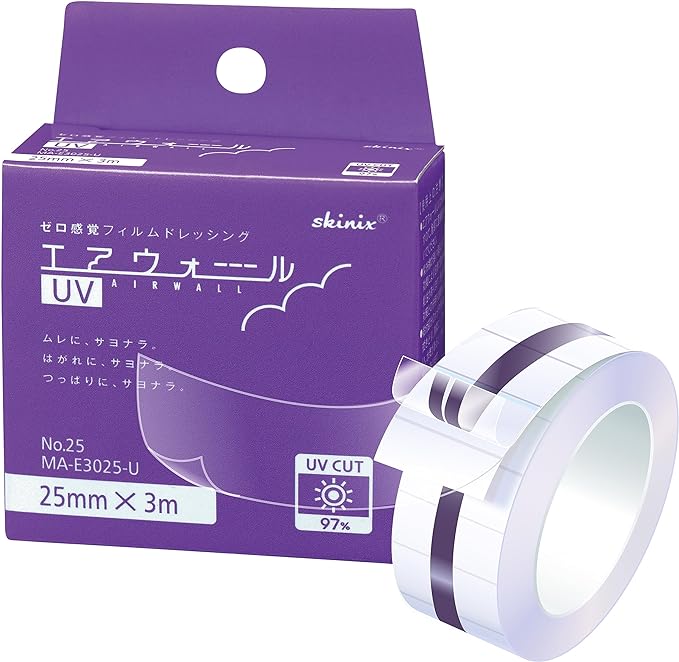 Skinix MA-E3025-U Airwall UV, 9.8 inches (25 mm x 3 m), Transparent, UV Blocking, Waterproof Film, Born from Voices from Medical Situations, Stain Removal, Peel Removal, Sunscreen, Skin Protection, Tape, 1 Roll - BeesActive Australia