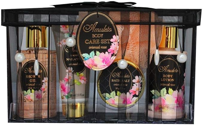 Japan Grand Champagne Amuleto Body Care Set, 5 Pieces, Original 5.1 fl oz (150 ml) + 5.1 fl oz (150 ml) + 1.8 oz (50 g) + 2.0 fl oz (60 ml) + Body Sponge -  Australia