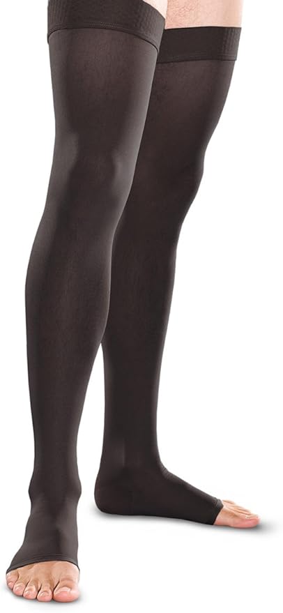 Promotes Blood Flow in Lower Leg Veins, Open Toe (Open Toe), Medical Elastic Stockings, Above Knee Length, Therafarm, 0.8 - 1.2 inches (20 - 30 mm) Hg Stockings, Thin (Unisex) (L, Black (Black)) - BeesActive Australia