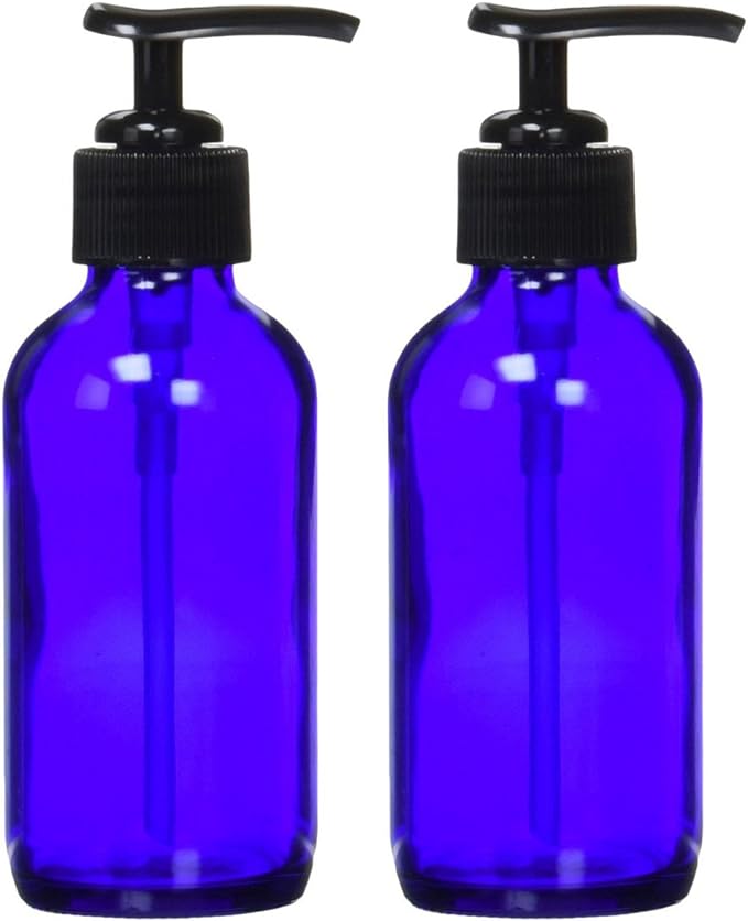 Life Tree Blue Glass Pump Bottle (Blackout Bottle) 4.2 fl oz (120 ml) (Set of 2) - BeesActive Australia
