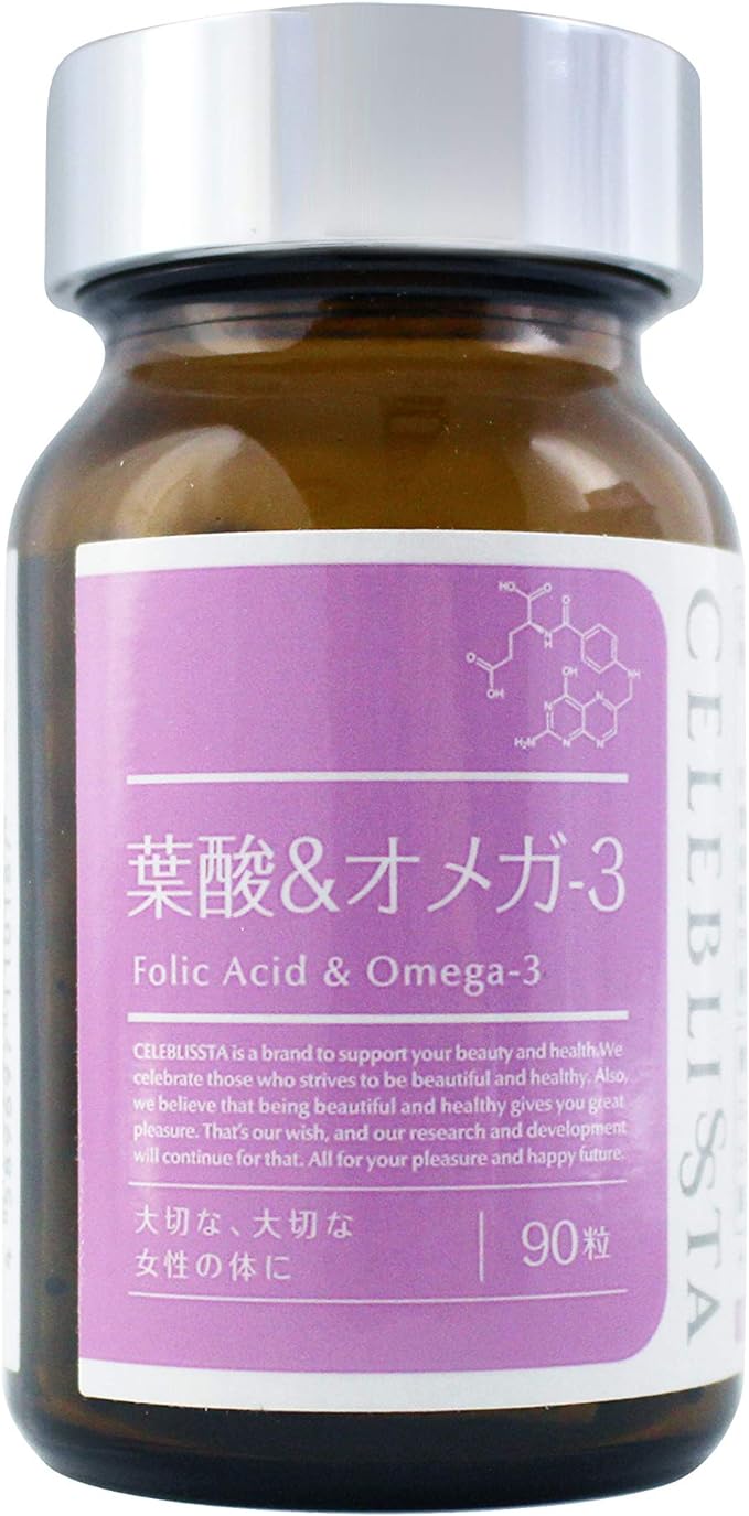 CELEBLISSTA Supplement, Folic Acid & Omega 3, 90 Day Supplies, 90 Tablets / 400 μg per Capsule, Basic Supplement, Folic Acid, Omega 3, Salmon Oil (Made in Japan) - BeesActive Australia