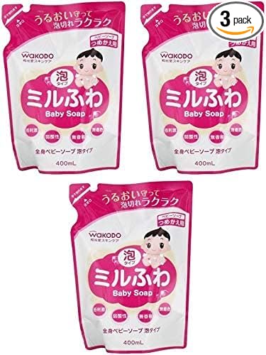 Wakodo Milfuwa Whole Body Baby Soap, Foam Type, Refill, 13.5 fl oz (400 ml) - BeesActive Australia