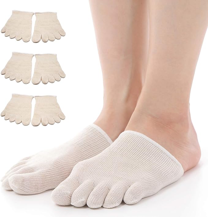 USK STORE Silk 5 Toe Half Socks, Set of 3, Layering Shoes, Cold Protection, Natural Material, Unisex, 8.7 - 10.6 inches (22 - 27 cm), Off White - BeesActive Australia