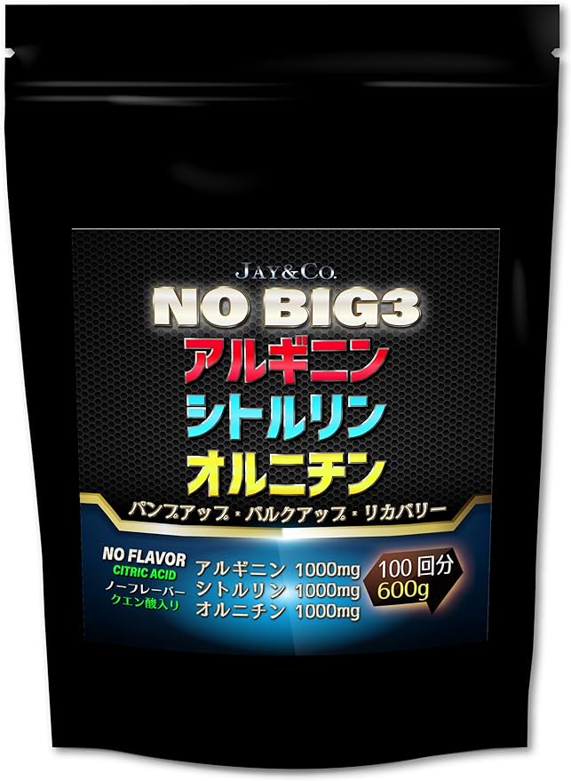JAY&CO. NO series BIG3 Arginine, Citrulline, Ornithine (1000mg x 3 types) (No flavor (with citric acid), 100 servings 600g) - BeesActive Australia